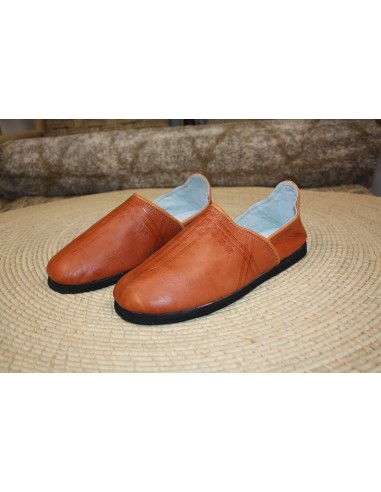 Babouches CUIR Camel SEMELLES en PNEUS - Talons pliables - Couture "cousu retourné" - Homme & Femme - Du 40 au 45 est présent 