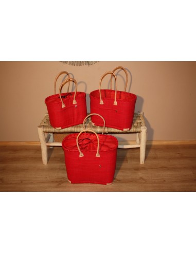 Panier Doublure Rabane Rouge + Poche zippée - Sac Cabas Anses Longues - 3 TAILLES - Marchés, courses, plage... pas cher chine