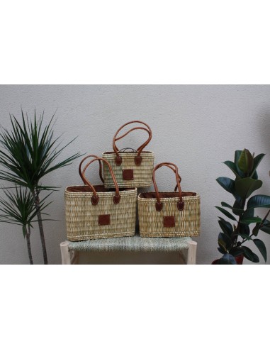 Superbe panier en jonc naturel avec pochon tissu qui ferme online