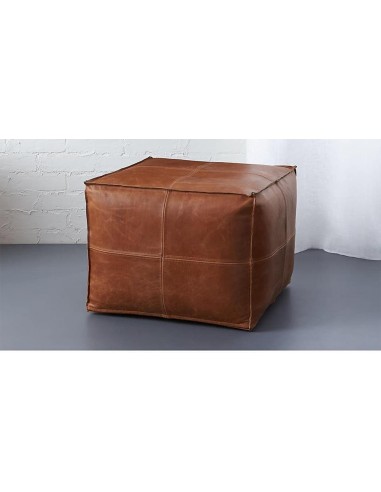 GROS POUF CARRÉ en cuir Marocain - Fait Main - Moderne & Design - 2 finitions au choix - à prix réduit toute l'année