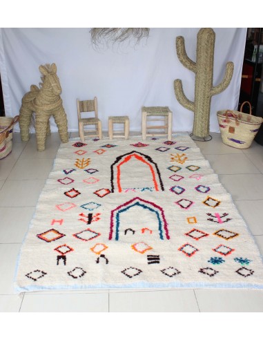 GRAND Tapis Marocain Beni Ouarain - Motif berbère Multicolore - 100% Laine de mouton - Tissé Main - la livraison gratuite