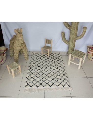 GRAND Tapis Marocain Berbère Beni Ouarain - Motif Petit Losange - Artisanal - 100% Laine de mouton de l' environnement