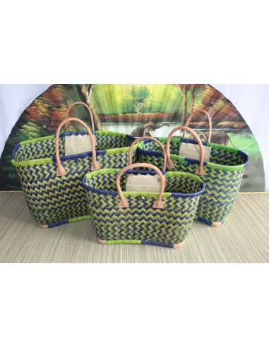 Superbe Panier sac cabas en Paille - 3 TAILLES - tressé main bleu et vert - idéal courses , marchés , plage , déco... 2024