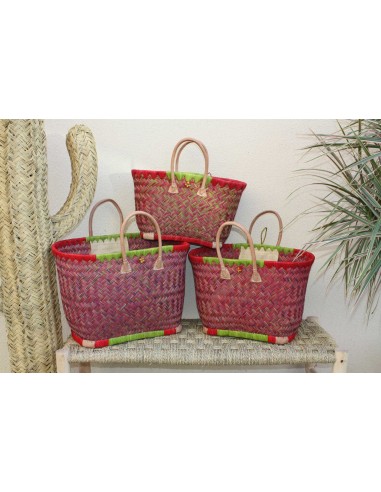 Cabas à courses tressé de Madagascar - Panier Sac Rouge & Vert - Artisanal - 3 tailles au choix - suggérées chez