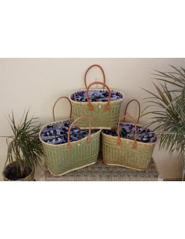 Panier cabas tissu multicolore WAX africain - Sac Anses Longues - 3 TAILLES - marchés, courses, plage... raphia osier en linge