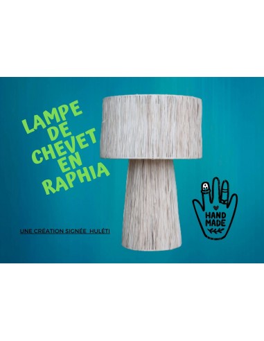 LAMPE de Chevet ou de Salon en RAPHIA - ARTISANAL Fait Main - paille rotin osier paiement sécurisé