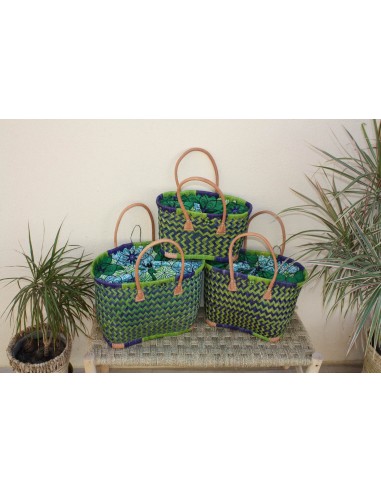 Cabas de courses avec Pochon Tissu WAX Vert & Bleu - panier marché - Sac de plage - 3 TAILLES le des métaux précieux