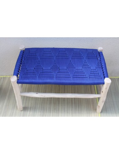 SUPERBE BANC tressage Nylon BLEU - Bois de Citronnier - Banquette tressée Main - Décoration tendance livraison gratuite