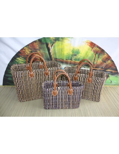 PANIER roseau Cabas tressé en Jonc - BLEU MARINE - Sac marchés, courses, plage... osier rotin Pour