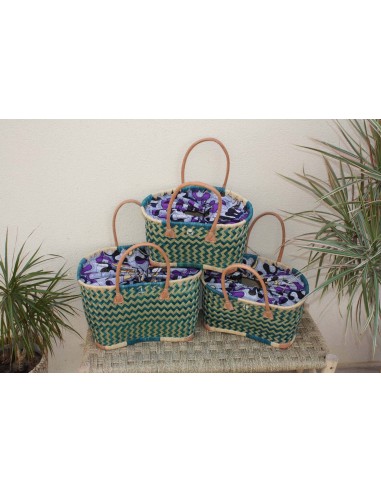 Panier de courses TURQUOISE - Tissu Pochon WAX africain Multicolore - Cabas marché - Sac de plage - 3 TAILLES - de pas cher