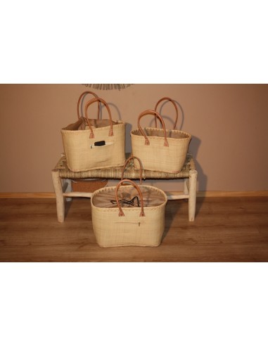 Panier Beige Naturel - Doublé Rabane + Poche zippée - Sac Cabas Anses Longues - 3 TAILLES - Marchés, courses, plage... pas cher