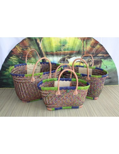 Cabas à courses - Panier tressage bonbon 3 couleurs - Sac Artisanal de Madagascar - 3 tailles au choix - ouvre sa boutique