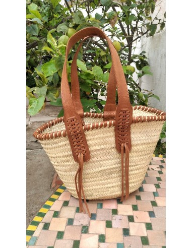 MAGNIFIQUE Sac Anses Longues Cuir Tressé - Cabas panier marchés course plage naturel en ligne