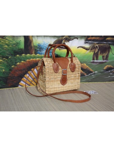 Panier Sac à Main Bandoulière - FERMETURE BOUCLE - Naturel & Cuir - Huléti - paiement sécurisé