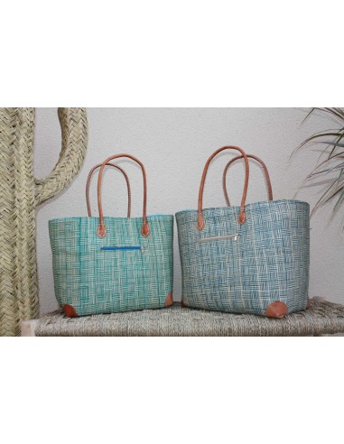 Panier Turquoise et Naturel - Tissu poche Sac Cabas africain - 2 TAILLES - Marchés, courses, plage... LEGER & SOLIDE de France