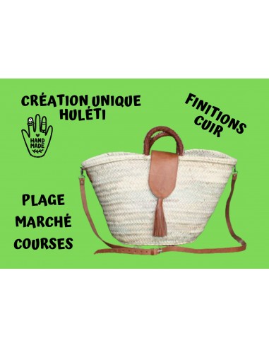 Superbe Sac Anses Cuir + Longues bandoulière - Panier Cabas marchés course plage naturel online