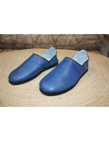 Babouches CUIR Bleu Jeans SEMELLES en PNEUS - Talons pliables - Couture "cousu retourné" - Homme & Femme - Du 40 au 45 en linge