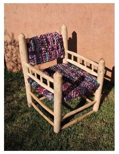 GROS FAUTEUIL en Bois et Tissu Recyclé - 100% ARTISANAL - Orginal & Confortable ! Véritable concentré