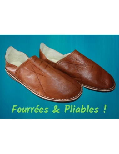 BABOUCHES Cuir CHAUDES - CHAUSSONS Polaire Confort - 100% Artisanal - Homme / Femme - Du 38 au 45 - plus qu'un jeu 