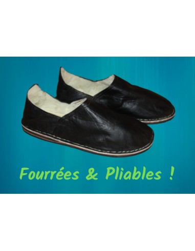 BABOUCHES NOIRES FOURRÉES - Polaire & Cuir - Chaleur et Confort - 100% Artisanal - Homme / Femme - Du 38 au 45 - de technologie