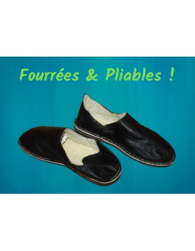 BABOUCHES NOIRES en Cuir - CHAUSSONS Confort - 100% Artisanal - Homme / Femme - Du 38 au 45 - En savoir plus