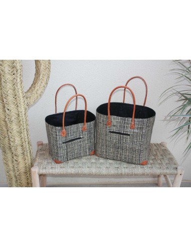 Panier doublé Rabane Noir - Pochon Tissu Sac Cabas africain  - 2 TAILLES - Marchés, courses, plage... LEGER & SOLIDE offre 