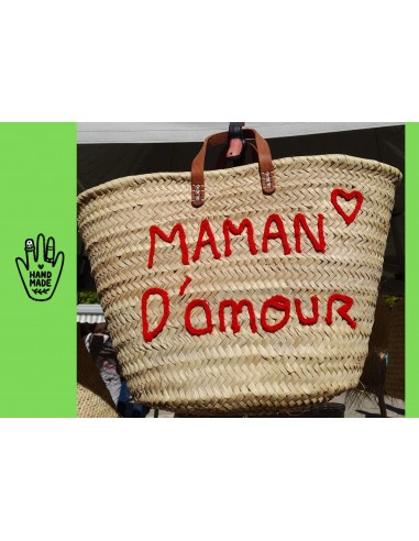 Superbe Sac Anses Cuir - MAMAN D'AMOUR - Cabas marchés course plage panier naturel pour bénéficier 