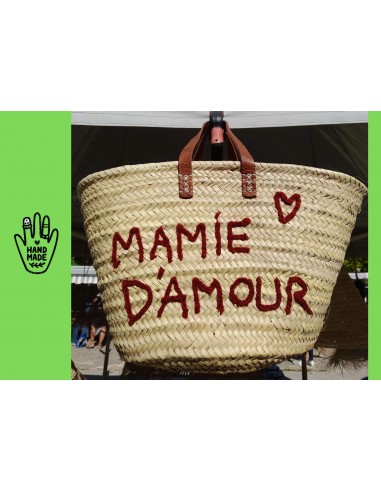 Superbe Sac Anses Cuir - MAMIE D'AMOUR - Cabas marchés course plage panier naturel Venez acheter