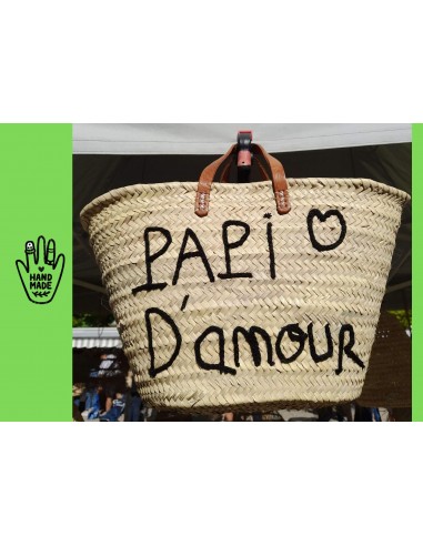 Superbe Sac Anses Cuir - PAPI D'AMOUR - Cabas marchés course plage panier naturel acheter