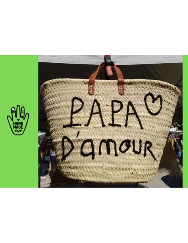 Superbe Sac Anses Cuir - PAPA D'AMOUR - Cabas marchés course plage panier naturel shop